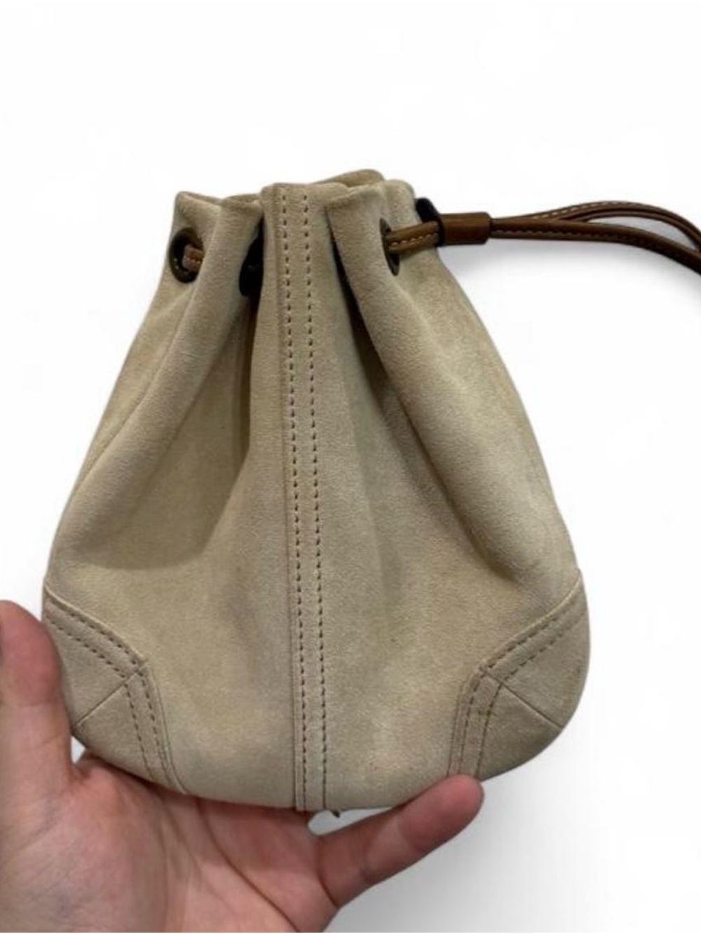 Y2K Coach Bone cream mini suede clutch coin purse wristlet